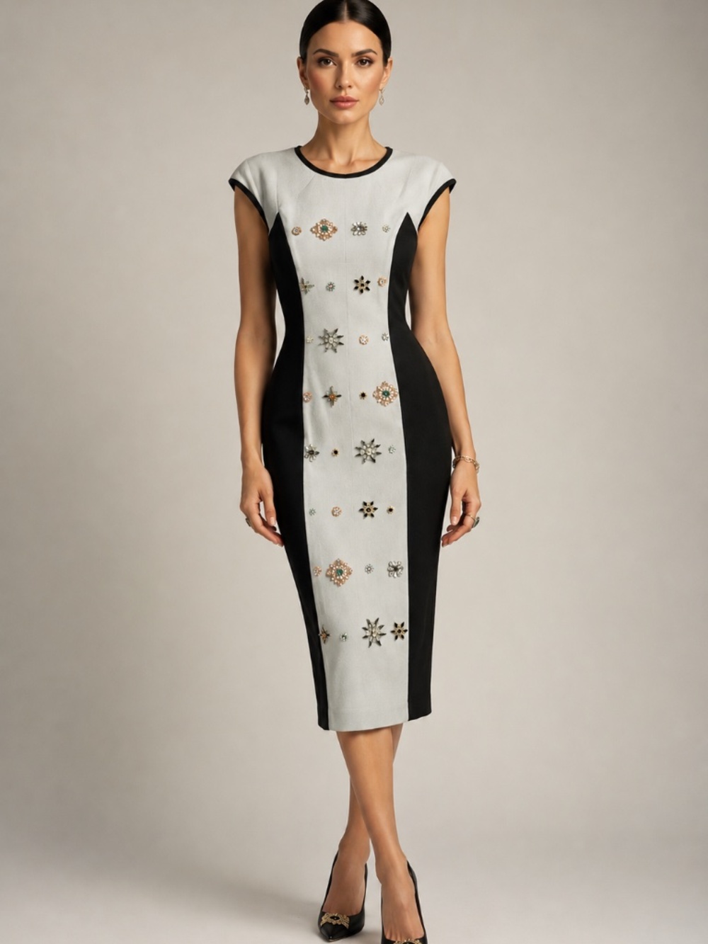Karen Millen Crystal Jewel Tailored Sheath Dress Sz 4 Cocktail Designer ASO